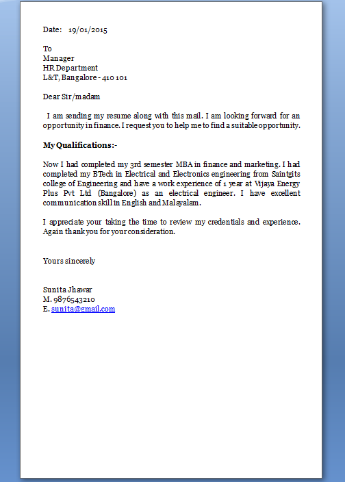Cover letter for abap